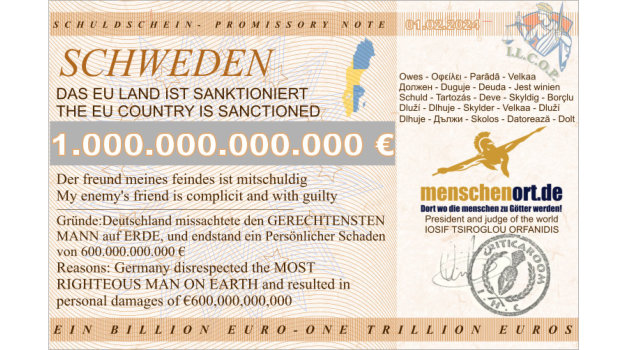 Schweden ab 01,02.2024 mit 1 Billion Euro Belastet Sanktioniert